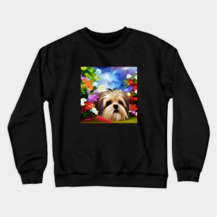 Shih Tzu Face Surrounded by Flowers Crewneck Sweatshirt